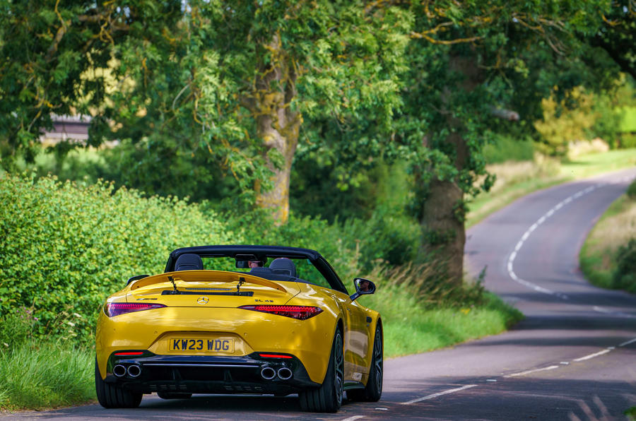 autocar's tweet photo. REVIEW: The Mercedes-AMG SL returns - this time, with a 2.0-litre four-cylinder engine. Read our verdict: https://t.co/pqwy1xAwLF https://t.co/smDnIXD5D4