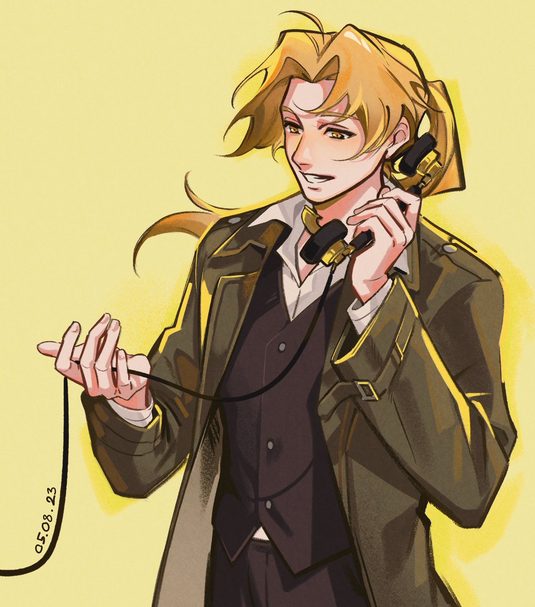 talking on phone 1boy male focus corded phone holding solo phone  illustration images