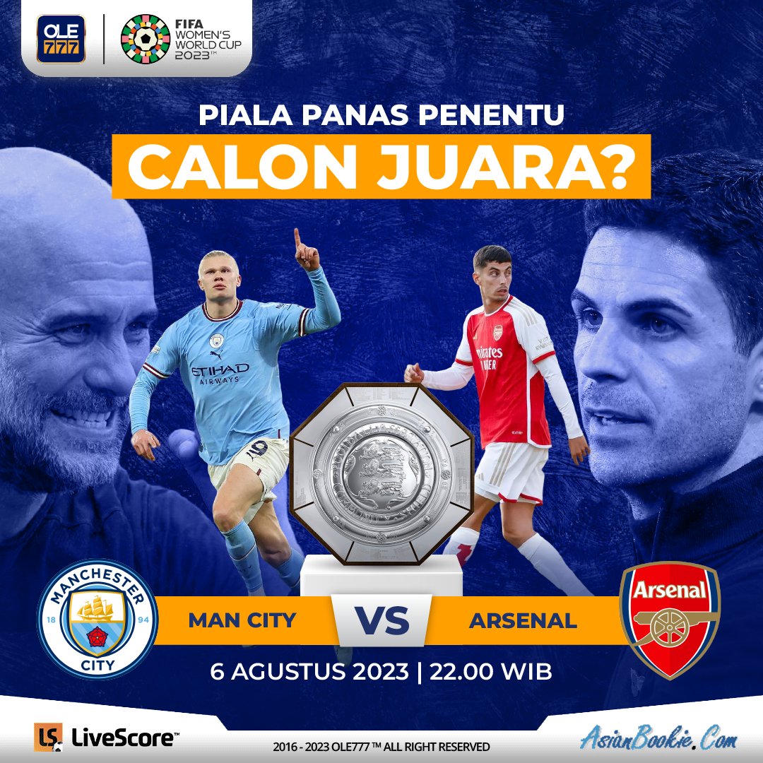 ole777official's tweet photo. Mampukah City tunjukan tajinya sebagai calon juara musim depan atau justru Arsenal yang mampu membuktikan kelasnya? Jangan lupa dukung dan pasang juara kalian untuk Community Shield! https://t.co/G4nhrItrT1