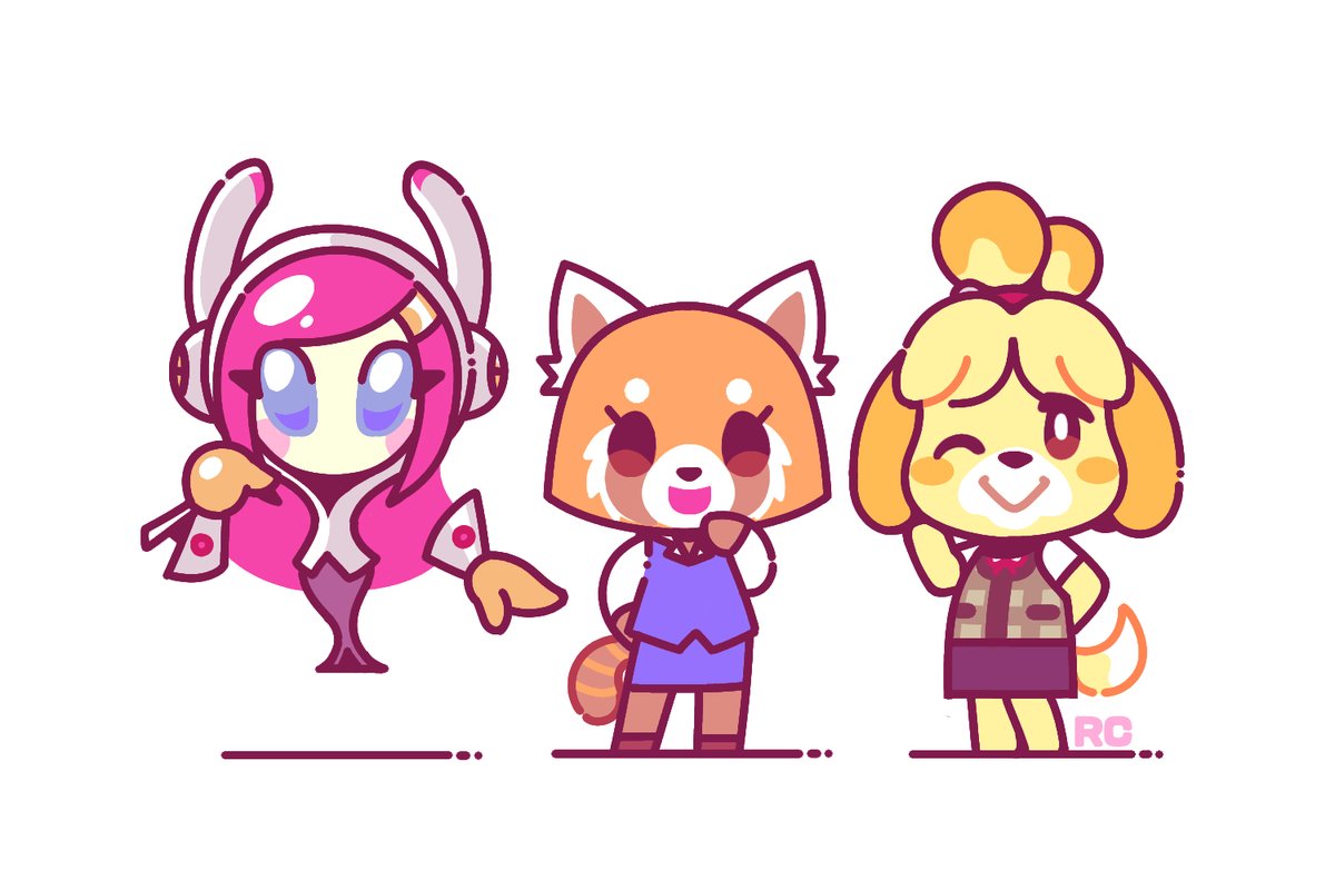 isabelle (animal crossing) multiple girls dog ears dog girl dog tail animal ears pink hair 3girls  illustration images