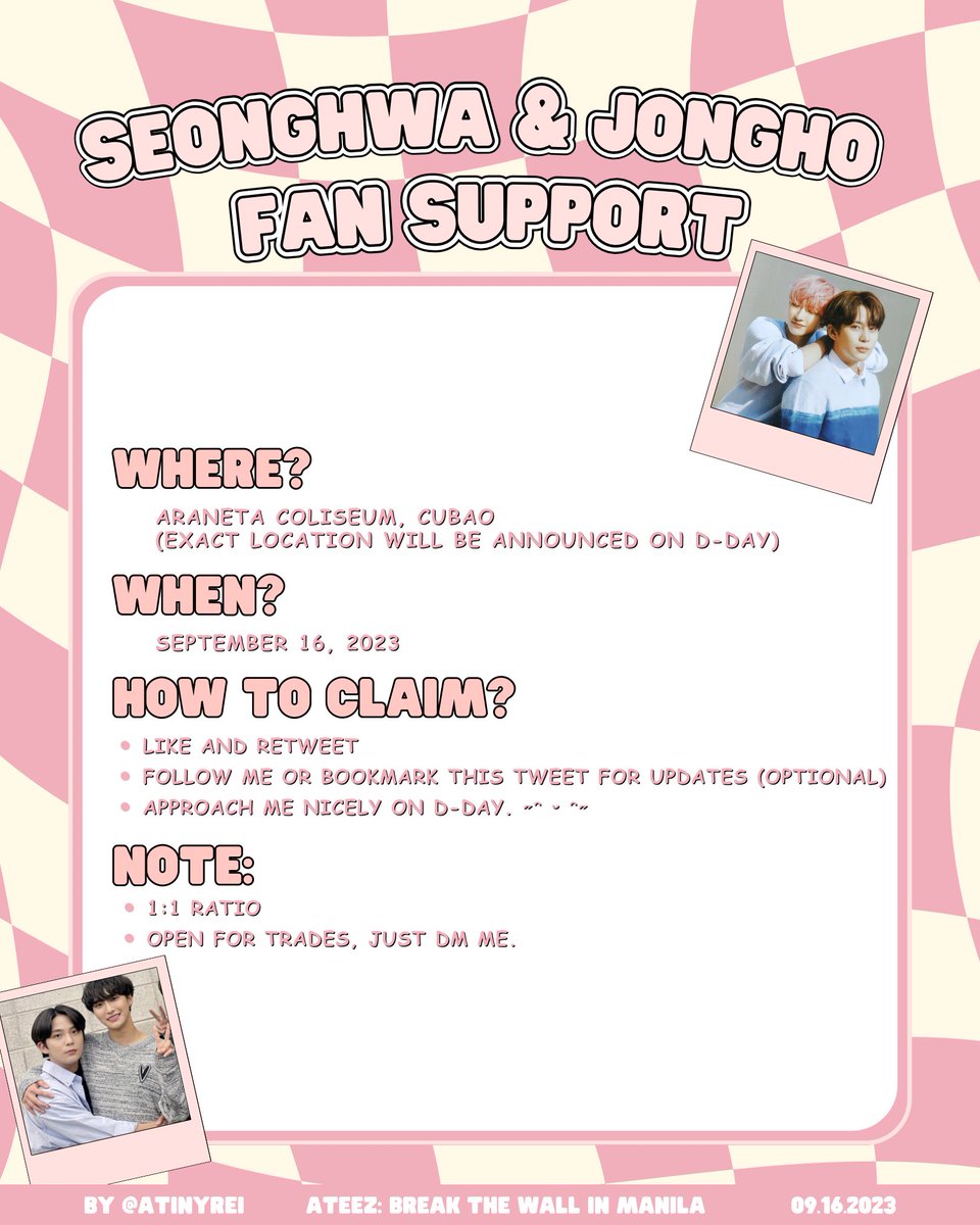 atinyrei's tweet photo. ₊ ⊹ the fellowship: break the wall in manila #SEONGHWA &amp; #JONGHO fan support by atinyrei ⊹₊

hi! i will be handing out freebies/sticker packs at the venue. see you on dday! ૮ • ﻌ - ა 

ⓘ open for trades
#TheFellowship #Break_The_Wall_MNL
#FilotinyFreebies  #에이티즈 #ATEEZ https://t.co/tbAsgJEdF5