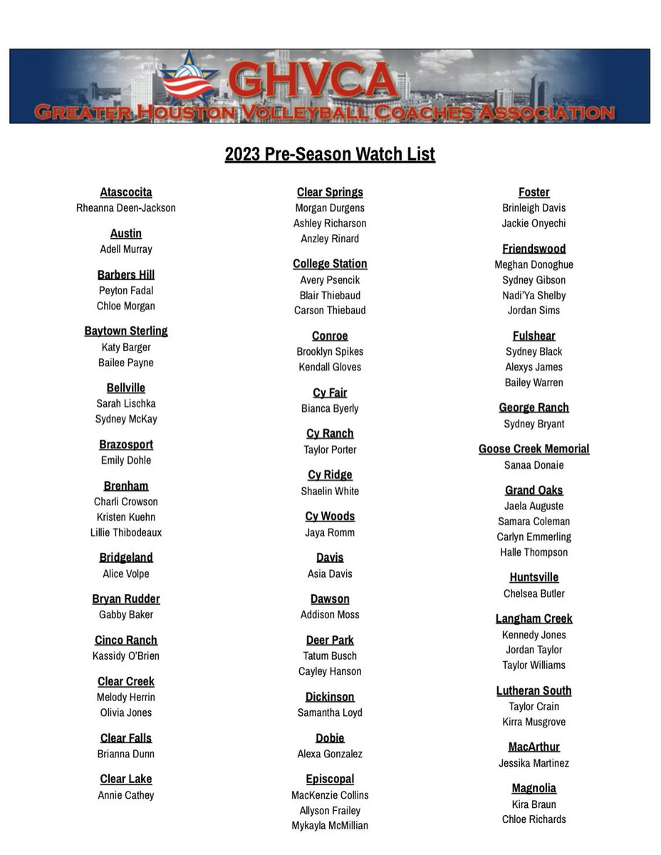 DPVB (@deerparkvb) on Twitter photo Shout out to <a href="/tatum_busch1/">tatum busch</a> and <a href="/hanson_cayley/">Cayley Hanson</a> for making the preseason watch list!
<a href="/dpisdathletics/">Deer Park Athletics</a> Shout out to <a href="/tatum_busch1/">tatum busch</a> and <a href="/hanson_cayley/">Cayley Hanson</a> for making the preseason watch list!
<a href="/dpisdathletics/">Deer Park Athletics</a>