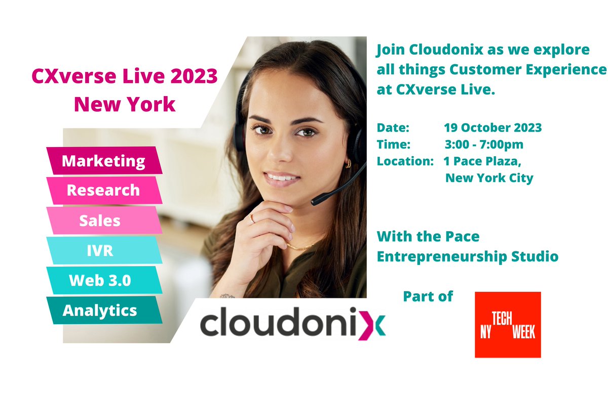 Cloudonix (@cloudonix) on Twitter photo <a href="/Cloudonix/">Cloudonix</a> is proud to present #CXverse Live part of New York #TechWeek on October 19th at <a href="/PaceUniversity/">Pace University</a>.
Register to learn more about all things #CustomerExperience
Advanced registration is required
lu.ma/19e82z57
<a href="/LubinBSchool/">Lubin School of Business</a> <a href="/PaceElab/">Entrepreneurship Lab</a> <a href="/AnDVenturesVC/">AnD Ventures</a> <a href="/eranyc/">ERA Entrepreneurs Roundtable Accelerator</a> <a href="/Cloudonix/">Cloudonix</a> is proud to present #CXverse Live part of New York #TechWeek on October 19th at <a href="/PaceUniversity/">Pace University</a>.
Register to learn more about all things #CustomerExperience
Advanced registration is required
lu.ma/19e82z57
<a href="/LubinBSchool/">Lubin School of Business</a> <a href="/PaceElab/">Entrepreneurship Lab</a> <a href="/AnDVenturesVC/">AnD Ventures</a> <a href="/eranyc/">ERA Entrepreneurs Roundtable Accelerator</a>