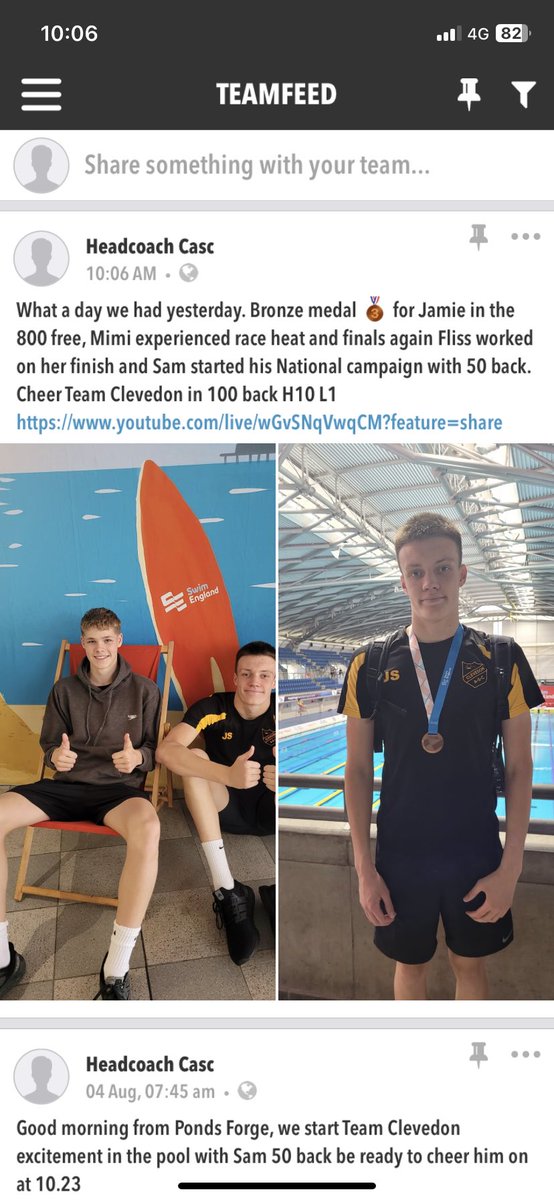 #SESwimming what a day we had yesterday! Bronze for Jamie, final for Mimi, Fliss continues her gaining fantastic race experience and Sam started his national backstroke campaign. Be ready to cheer Team Clevedon on today 
youtube.com/live/wGvSNqVwq…