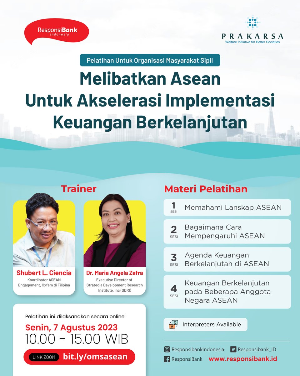 Responsibank_ID's tweet photo. Bagaimana memperdalam pengetahuan & pemahaman OMS tentang sejarah, struktur, proses pengambilan keputusan, & lingkup kebijakan ASEAN.
Lalu cara mengoptimalkan platform ASEAN dalam memanfaatkan penerapan keuangan berkelanjutan?
Mari gabung, info dapat dibaca pada flyer berikut. https://t.co/EEwq62QLxn