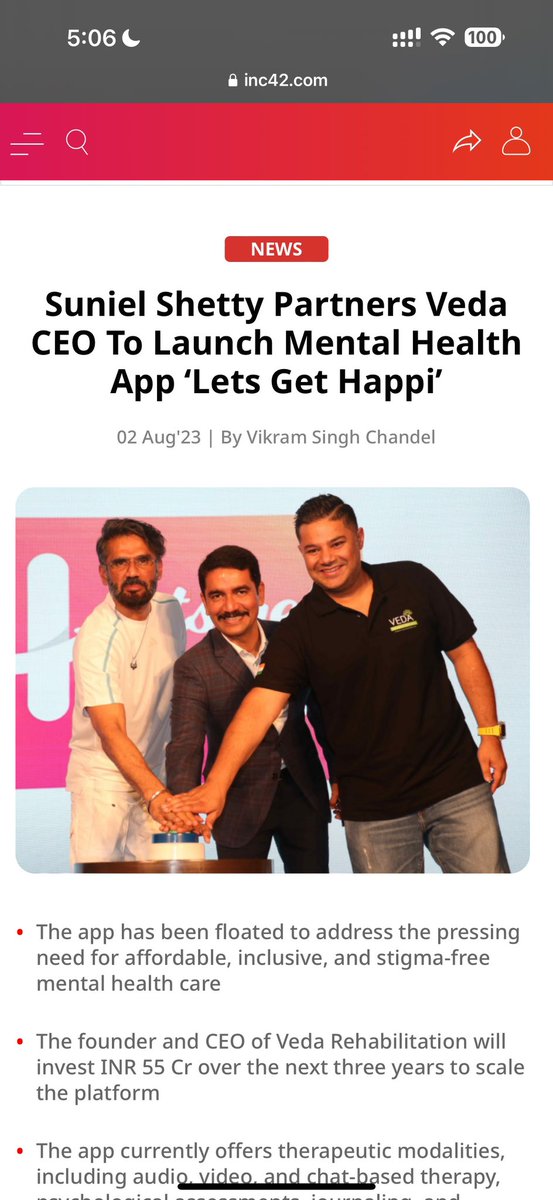 Launched worlds’s first mobile app that offers Therapy 24 hours of the day, at just 500 ($7) per hour and anonymously. Along with Anna and Sri Vishwas Nangre Patil Sir. @VedaLtd @LetsGetHappi