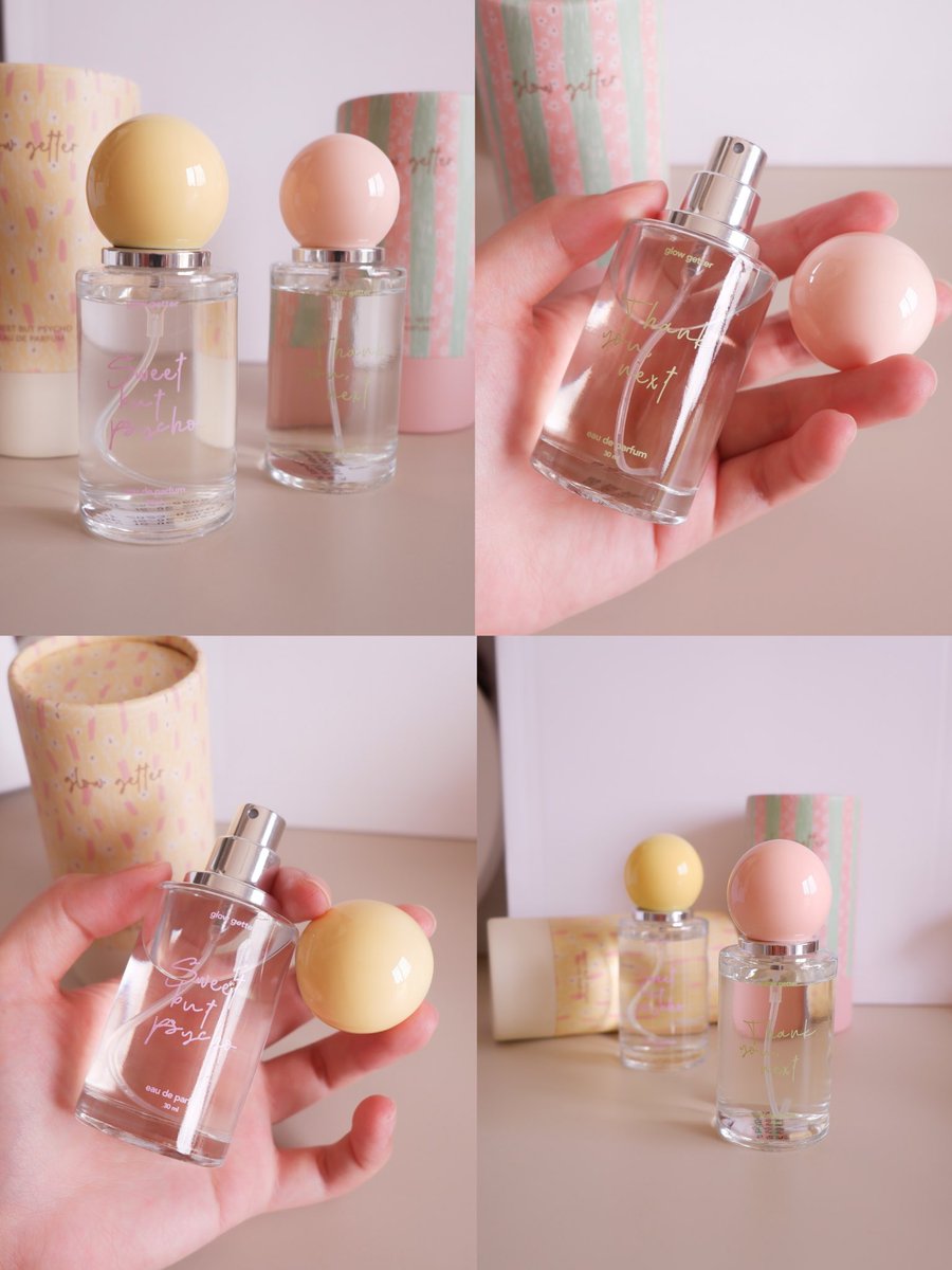 Viviennewonder's tweet photo. ขออวยยศน้ำหอมแบรนด์ไทยหน่อยจ้า ทำดีจัง Glow Getter ทำขวดสวย กล่องใส่สวย ซื้อมาลอง 2 กลิ่น เหลืองกับชมพู ส่วนตัวชอบทั้งคู่นะ แต่หนักไปทางสีเหลือง กลิ่นหวานแต่สบายๆ ไม่เลี่ยน น่ารักซนๆ ส่วนสีชมพูหวานๆใสๆ อารมณ์สาวน้อยแรกรุ่นอะ แต่กลิ่นดีจริงๆ ไม่ฉุนเลย แล้วติดทนด้วยจ้า อันนี้งงมาก https://t.co/8a1iF1s3lx