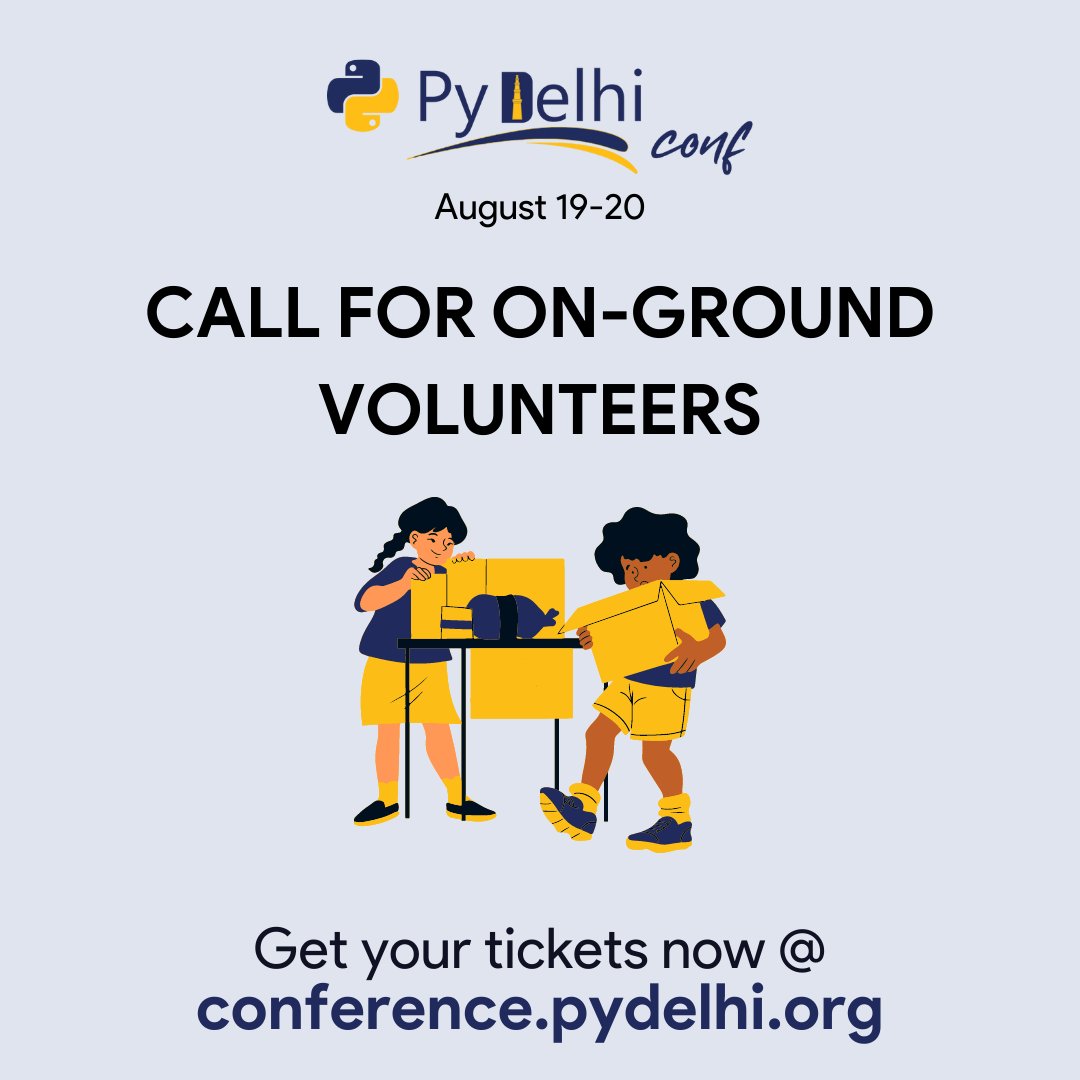 PyDelhi's tweet photo. ๐ข Want to be part of an exciting event? Join us as an on-ground volunteer for ๐ #PyDelhi Conference 2023 ๐๐ It's a fantastic opportunity to contribute, learn, and connect with the Python community. Fill the form: https://t.co/rlVoGCyuF2 https://t.co/V7GRR8wn81