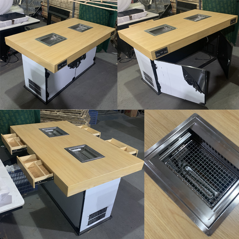 6wRRNcbSTxRC3fE's tweet image. Yawei BBQ table, smokeless barbecue table, dining table with drawers, commercial barbecue table.亚卫烧烤桌，无烟烧烤桌，带抽屉的餐桌，商用烤肉桌。根据客户需求设计的带抽屉餐桌，方便存放餐具或小物品。餐桌椅款式多，搭配无烟净化器使用，一键开启绿色用餐环境.#BBQtable #烧烤桌