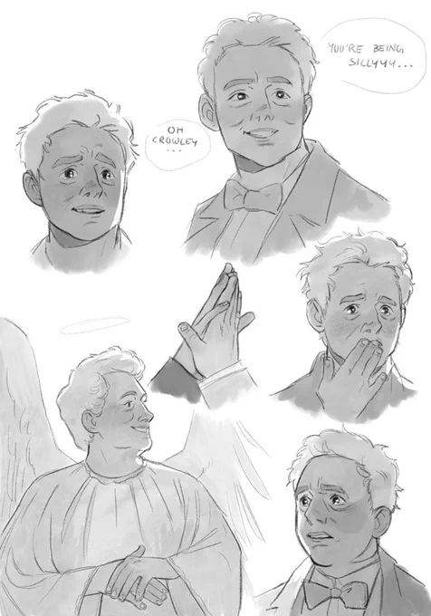 aziraphale looking at crowley; a devastating series (+ hands)  #GoodOmens2