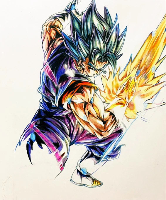 今日も少しだけです #ドラゴンボール超 #レジェンズ #ベジットブルーUL #色鉛筆 #模写