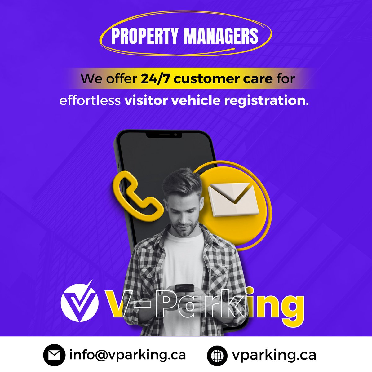 VParkingCanada's tweet photo. Did you know? We provide 24/7 service for all your parking needs! 🅅 🅿️🅰️🆁🅺🅸🅽🅶 Whether it's registration assistance or customer support, we're here for you round-the-clock. Experience convenience like never before! #VParking #24/7Service #ParkingManagement 🚗💨 https://t.co/mmP4mt6X3F