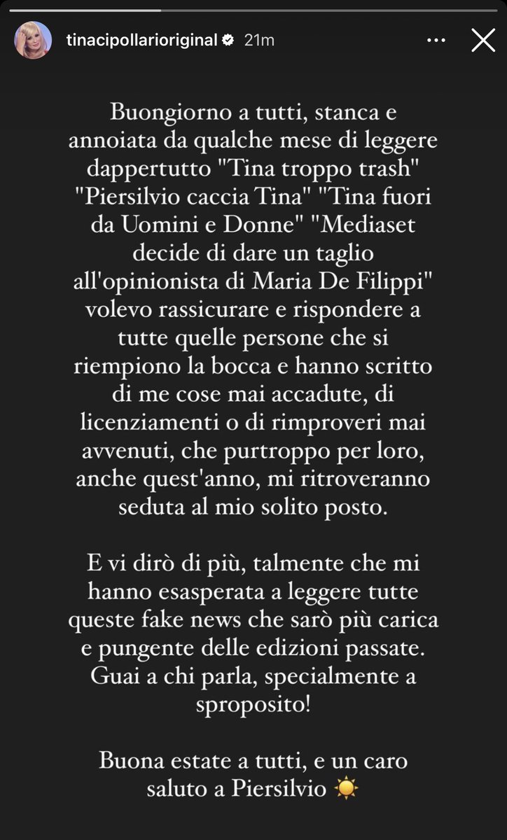 trash_italiano's tweet photo. Tina Cipollari smentisce definitivamente i rumors su presunti rimproveri e avvertimenti ricevuti, inoltre promette di essere ancora più carica e pungente nella prossima stagione. https://t.co/IMHutMEWKw