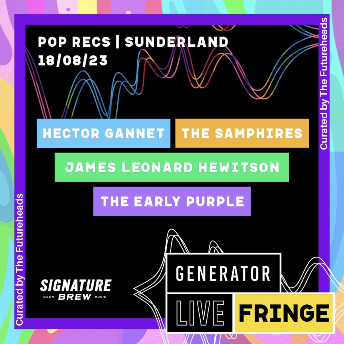 We’ve put a great lineup of 4 mega NE bands together for a @GeneratorLiveNE show at @poprecsltd on August 18th including @HectorGannet, @thesamphires, @jameslhewitson and @theearlypurple. Tickets available here: generatorlive.org.uk