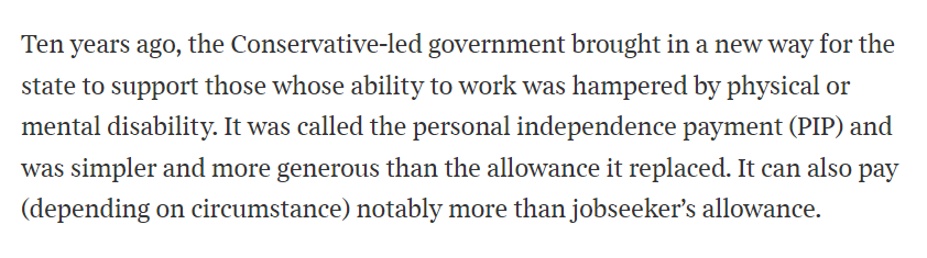 PollardTom's tweet photo. Totally irresponsible for that Matthew Parris benefits piece in the Times to be so uninformed &amp; inaccurate:
-PIP has nothing to do with your ability to work
-It isn't more generous than its predecessor
-It isn't comparable to Jobseekers Allowance (which barely exists now anyway) https://t.co/Q3pkr0KTo2