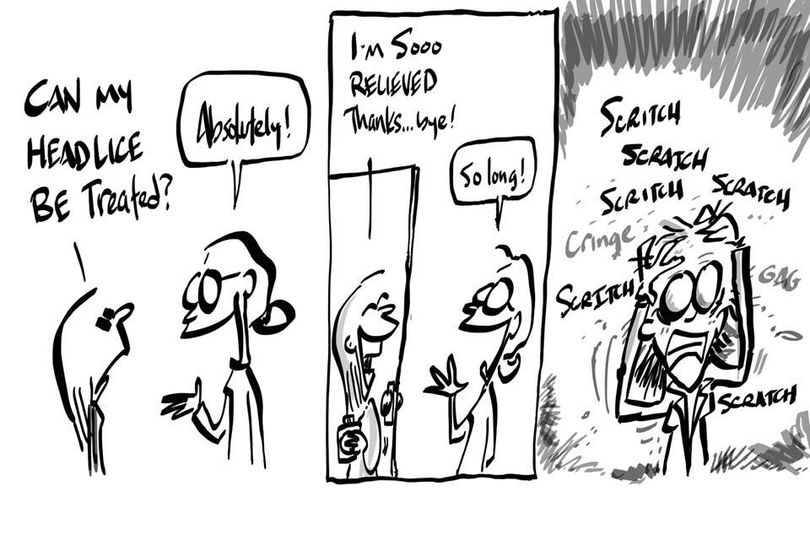 drmaypole's tweet image. Yup…
You can wash your hands
You can glove up
You can use potent insecticide potions and lotions
But when you treat someone with #headlice, it is rather impossible to avoid feeling this way - on some level-after they leave.
#Pediatrics. 
@tigges @inkvessel @PhysicianDoodle