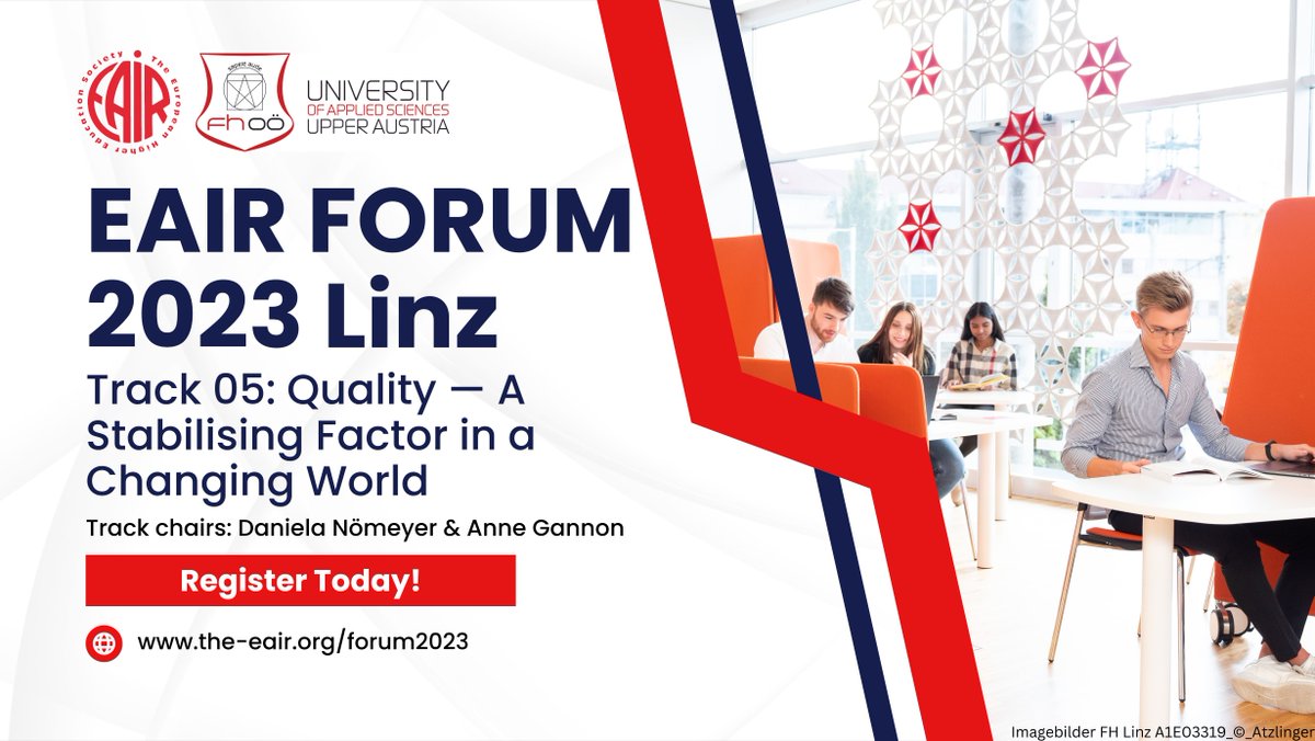 Ready for #EAIRForum2023 in Linz? Explore Track 5: Quality Assurance in a changing world with us! Let's foster adaptability in #HigherEducation.  Details 👉 buff.ly/3Qloh4z 

#EAIR2023  #Linz #QA #Quality #Experimentation #Creativity #Innovation  #QualityCulture