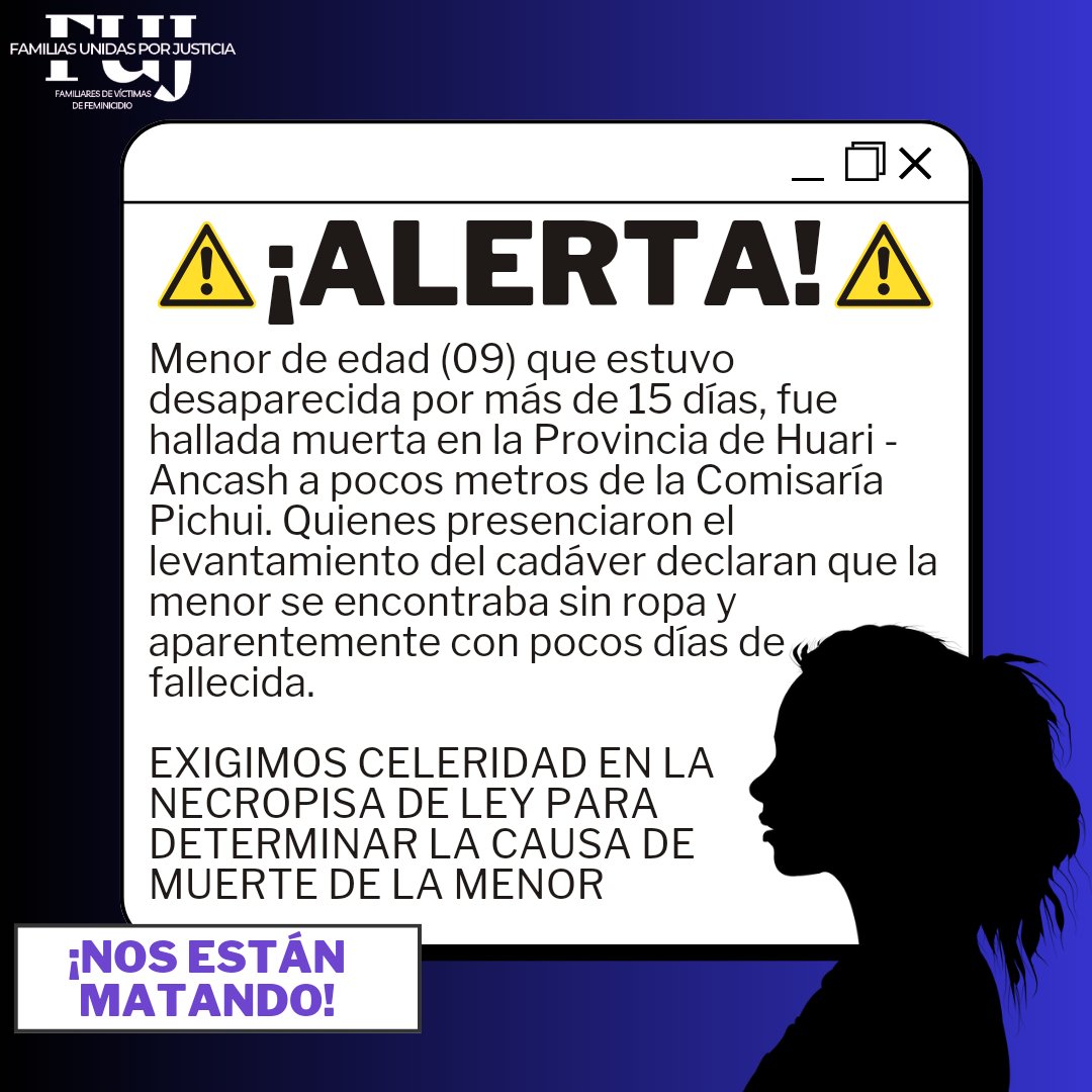 FamiliasNi's tweet photo. #FujTeInforma 

Se reportó el hallazgo del cadáver de una menor que se encontraba desaparecida por más de 15 días.

Exigimos se realice con celeridad las diligencias correspondientes para determinar la causa de muerte de la menor y descartar algun crimen o accidente contra ella. https://t.co/xtZFrnpU5z