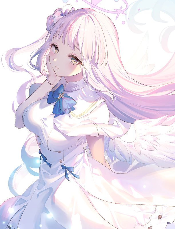 mika (blue archive) 1girl solo long hair wings dress halo pink hair  illustration images