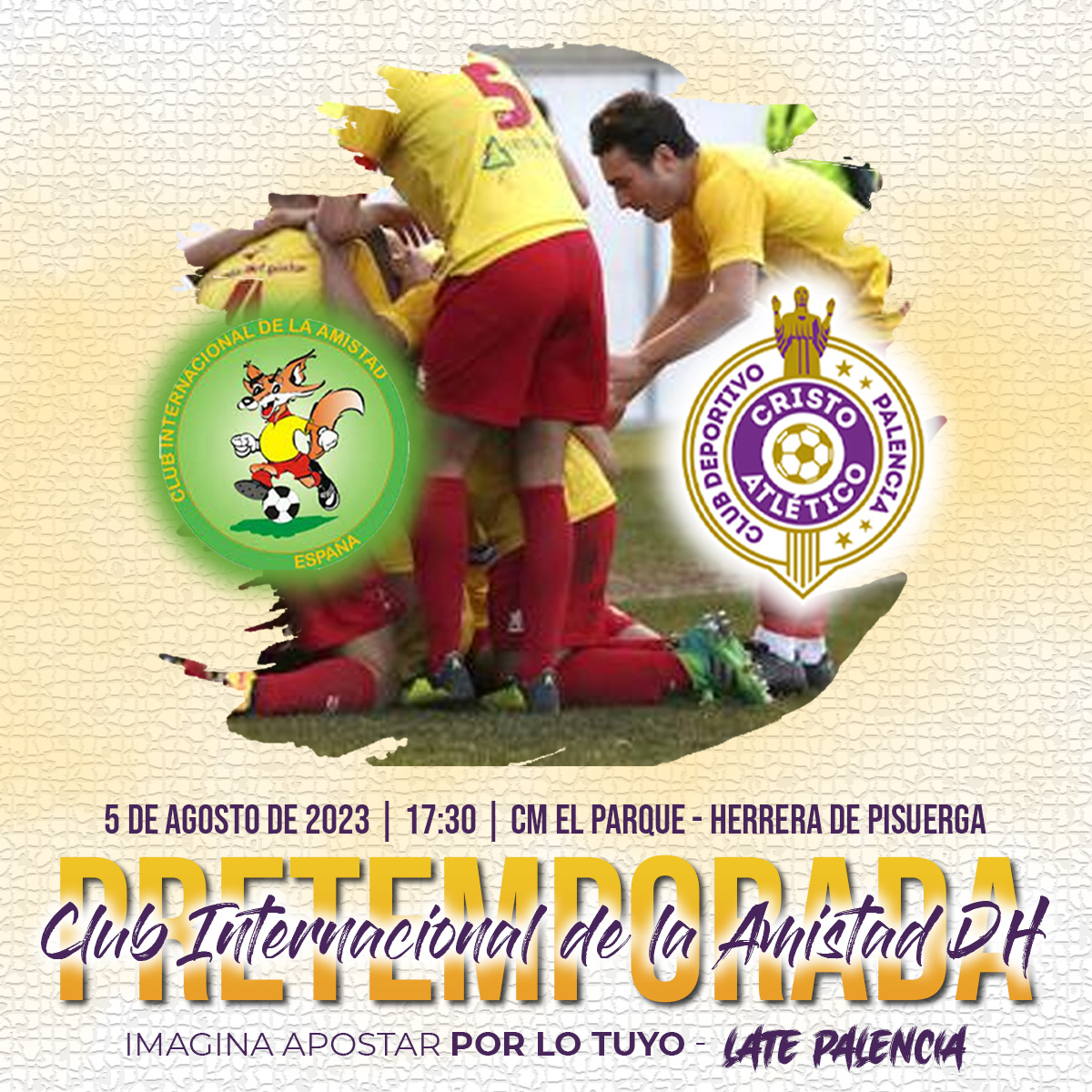 ⚽️𝐃𝐈𝐀 𝐃𝐄 𝐏𝐀𝐑𝐓𝐈𝐃𝐎 · 𝐈𝐓'𝐒 𝐌𝐀𝐓𝐂𝐇𝐃𝐀𝐘 💜

     🆚 CIA DH - <a href="/CIAMISTAD/">Club Internacional la Amistad- Delta Cinco</a>
     🤝 Pretempodada
     🏟️ CM El Parque | Herrera de Pisuerga (Palencia)
     🕠 17:30 horas

#️⃣ IMAGINA APORTAR 𝗣𝗢𝗥 𝗟𝗢 𝗧𝗨𝗬𝗢 💜 𝑳𝑨𝑻𝑬 𝑷𝑨𝑳𝑬𝑵𝑪𝑰𝑨‼️