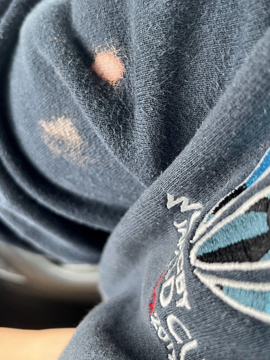 CazzaBarnes's tweet photo. Bought bleach spray from B&amp;Q. Container was factory sealed. This happened. Fuming 😤 @BandQ #bleach #bleachspray #ruinedhoodie 😡 https://t.co/5P9fAHjbHU