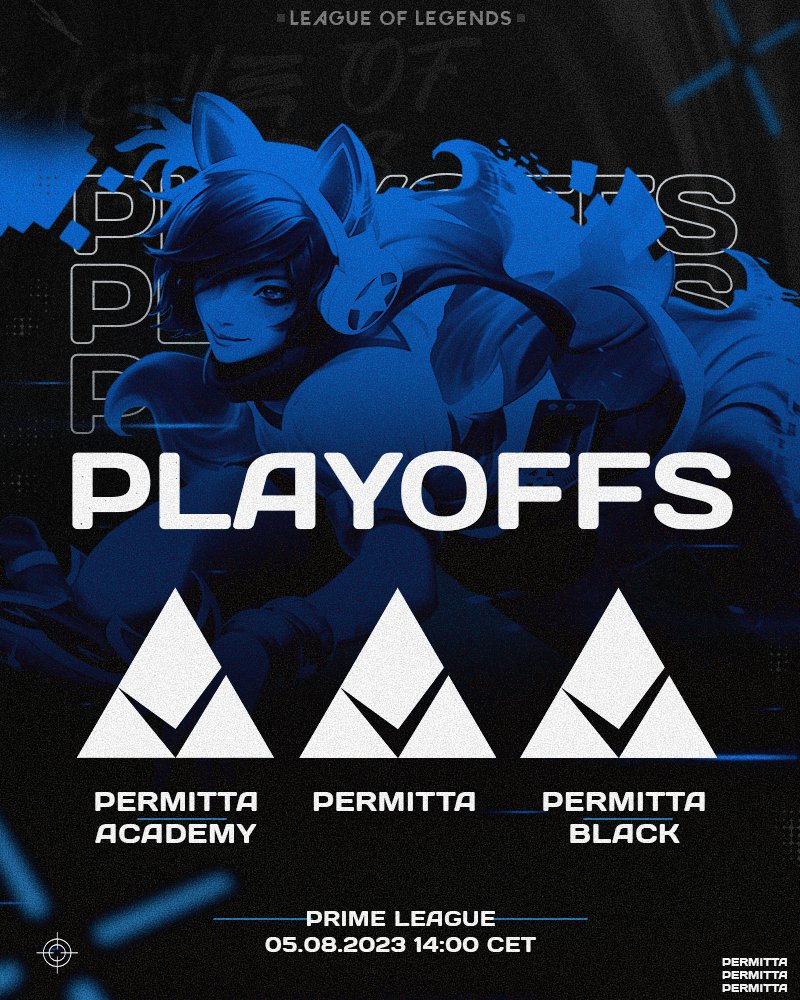 ! Playoffs Time !
Today at 14:00 all our league teams start into the <a href="/PrimeLeague/">Die Techniker Prime League</a> playoffs.  

You can watch our Main-Team live on twitch.tv/permitta while <a href="/TheOneWhoBarcs/">justBarcley | Gabriel</a> will be the caster for the games. 

There will also be a stream for the Team Black on