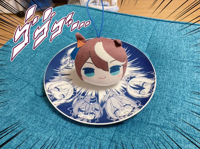 差し入れで頂いたテイオー人形を置いてみた お皿の上に食べ物を置くとネタっぽくなるお皿です٩(ˊᗜˋ*)و