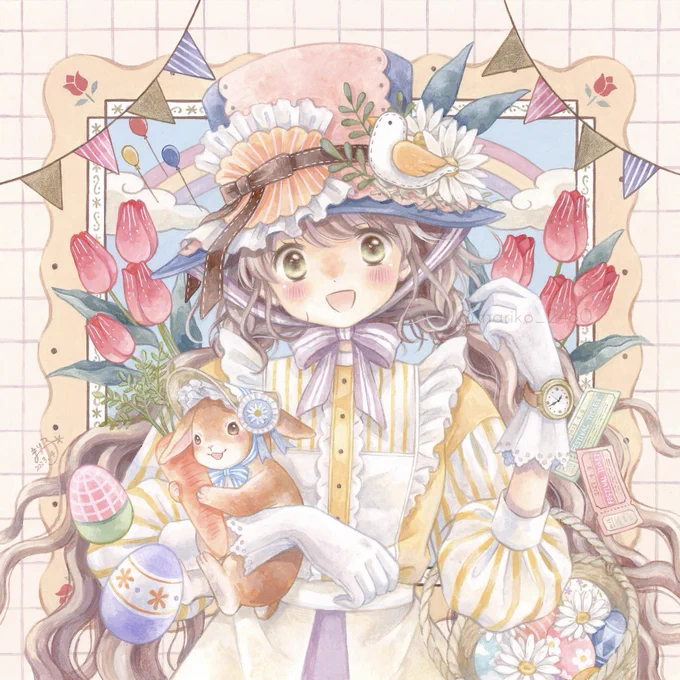 #作品をXで見せ合おう アクリル(リキテックスガッシュアクリリックプラス)時々水彩で女の子や動物の絵を描いてます