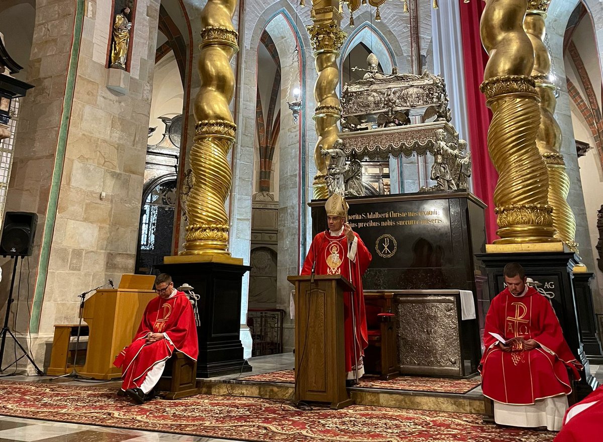 DiecezjaKoszKol's tweet photo. GNIEZNO, bp Z. Zieliński do pielgrzymów zmierzających ze Skrzatusza na Jasną Górę: - Wysiłek nie musi być przykry, nie musi być jakimś mozołem, który niszczy człowieka. Widać to po was, gdy po 5 dniach wędrówki widzimy was zmęczonymi ale i pogodnymi. https://t.co/FbR4wd6WD3