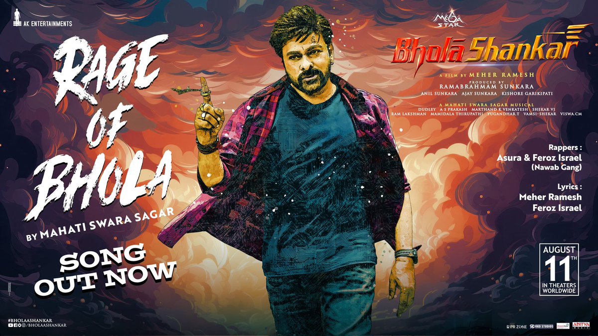 Amp up your speakers 🔊 & Pump up your energy🔥

The MEGA RAP ANTHEM #RageOfBholaa from #BholaaShankar is out now 

- youtu.be/Abi-IIhyE9Q

@SagarMahati Thumping Musical 

Mega🌟@KChiruTweets 
Rappers @asuramuzic @FerozIsreal @nawab_gang @BholaaShankar 

#BholaaShankarOnAug11