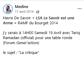 LiBERTE_LiLY_2's tweet image. Pr compléter le checknews  Libe sur les engagements de #Medine auprès de l'asso islamiste #HavreDeSavoir, event de 2012, plus 1 de 2014 aux #RAMF avec Ramadan.
Pas 1 erreur de parcours vite corrigée donc, proche de ces gens sur 2 ans au - @marinetondelier 
liberation.fr/checknews/2018…