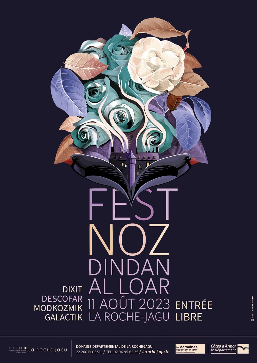 ZigDezzig's tweet photo. #illustration pour le #festNoz de la Roche Jagu 11 août 2023 @cotesdarmor22 Pour l'occasion, j'ai adapté le visuel de saison dans une version "nuit". #posterdesign #bretagne https://t.co/vKFiQBNvZZ