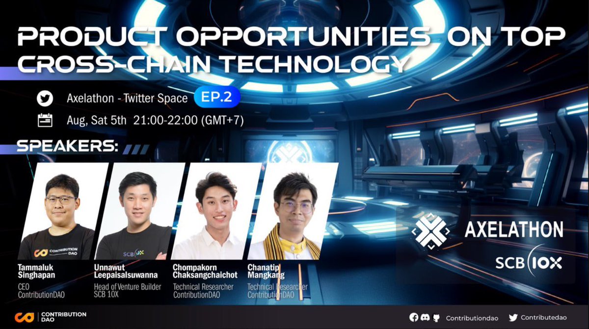 contributedao's tweet image. 📙 #CSpace Today is very interesting!💡

There are many Product Opportunities on Top Cross-Chain Technology!! 🎉

💪 If you are one of the builders, don&apos;t miss this twitter space! O @unnawut Head of Venture Builder from @SCB10X_OFFICIAL is coming to give knowledge and experience…