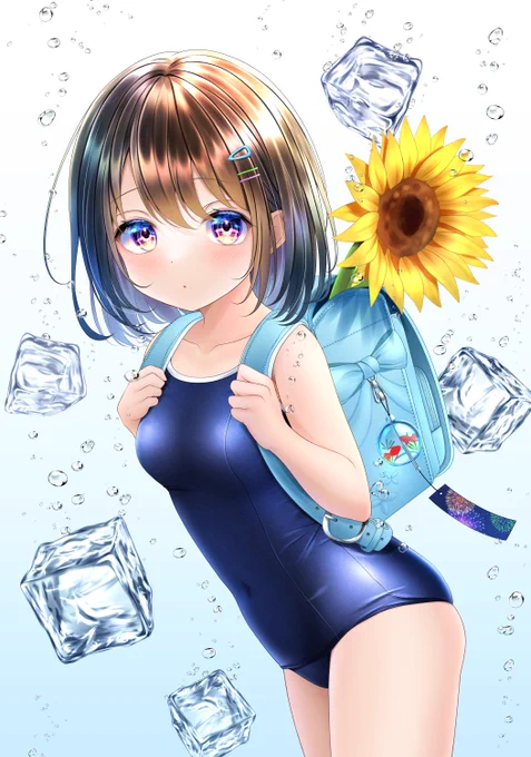 むっちりスク水ランドセルちゃん#創作  #イラスト 