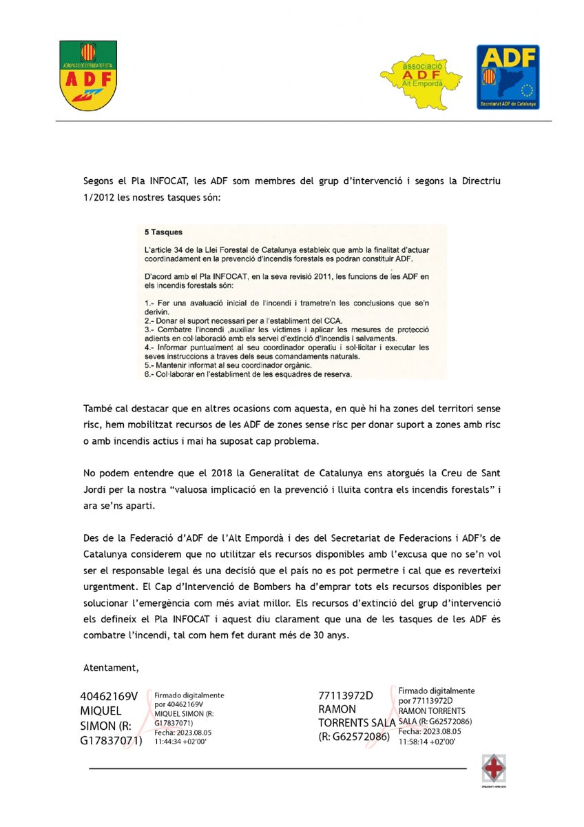 🔥 #IFPortbou | El Secretariat de Federacions i ADF de Catalunya, i la Federació d'ADF de l'Alt Empordà retreuen al Departament d'Interior que no els deixi participar a les tasques d'extinció | <a href="/RTVECatalunya/">RTVE Catalunya</a> <a href="/sfadfcat/">SFADF</a> <a href="/ADFAltEmp/">ADF Alt Empordà</a> #adfcat 

➕ Notícies a rtve.cat