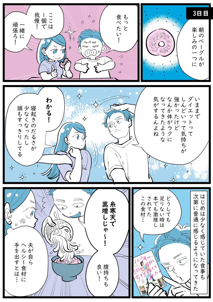 「5日間で痩せると話題の本を試したら家族で10kg減った話。(1/3) #ダイエット日記 #ダイエット垢 #pr 」にーよん@脂肪ちぎり捨て研究の漫画