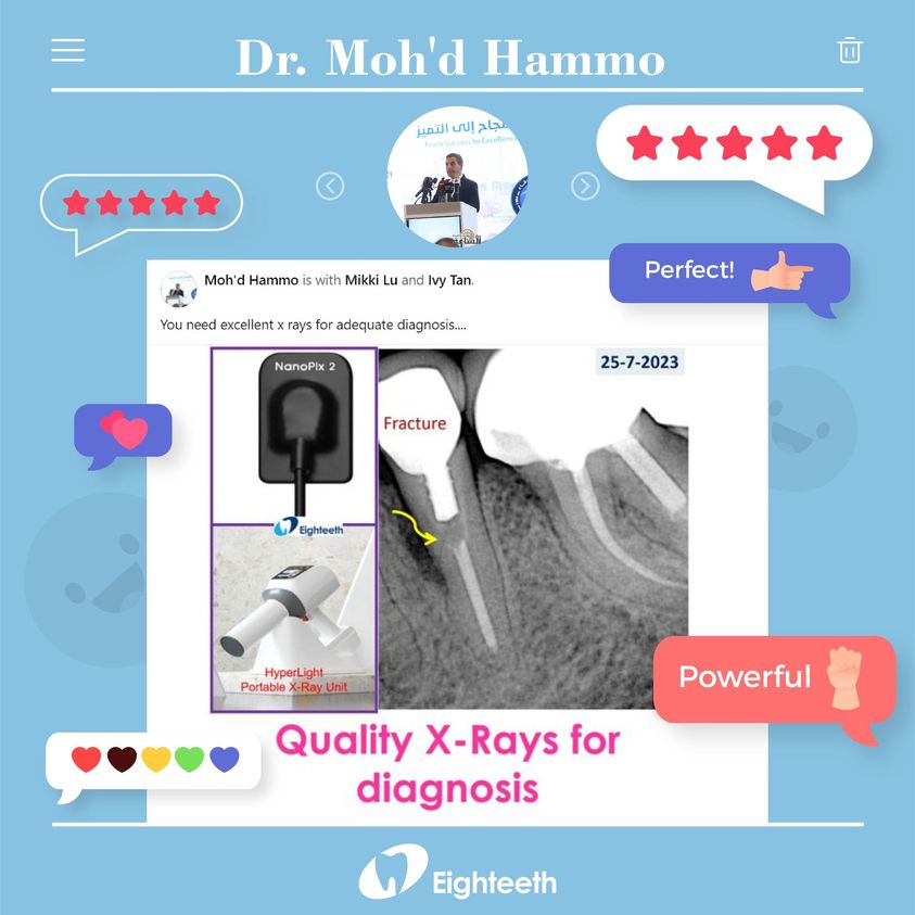 𝙔𝙤𝙪𝙧 𝙣𝙚𝙚𝙙 𝙚𝙭𝙘𝙚𝙡𝙡𝙚𝙣𝙩 𝙭 𝙧𝙖𝙮𝙨 𝙛𝙤𝙧 𝙖𝙙𝙚𝙦𝙪𝙖𝙩𝙚 𝙙𝙞𝙖𝙜𝙣𝙤𝙨𝙞𝙨.
Perfect combination that enables you to make correct diagnosis and develop treatment plans more efficiently.
Thanks Dr. Moh'd Hammo for his sharing.