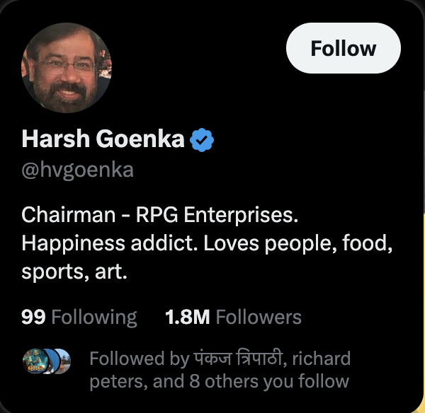 aneesunshine's tweet photo. @hvgoenka Chairman-RPG Goenka= RICH! 
Happiness addict= by posting SAD content? 
Loves people= Loves RICH people? 
FOOD= INTROSPECT! FOOD for thought. 
Sports= Playing with poor's emotions and self-respect is NOT A SPORT!
Art= Frame this graph ART in a museum of financial irony. https://t.co/590sTRARdk