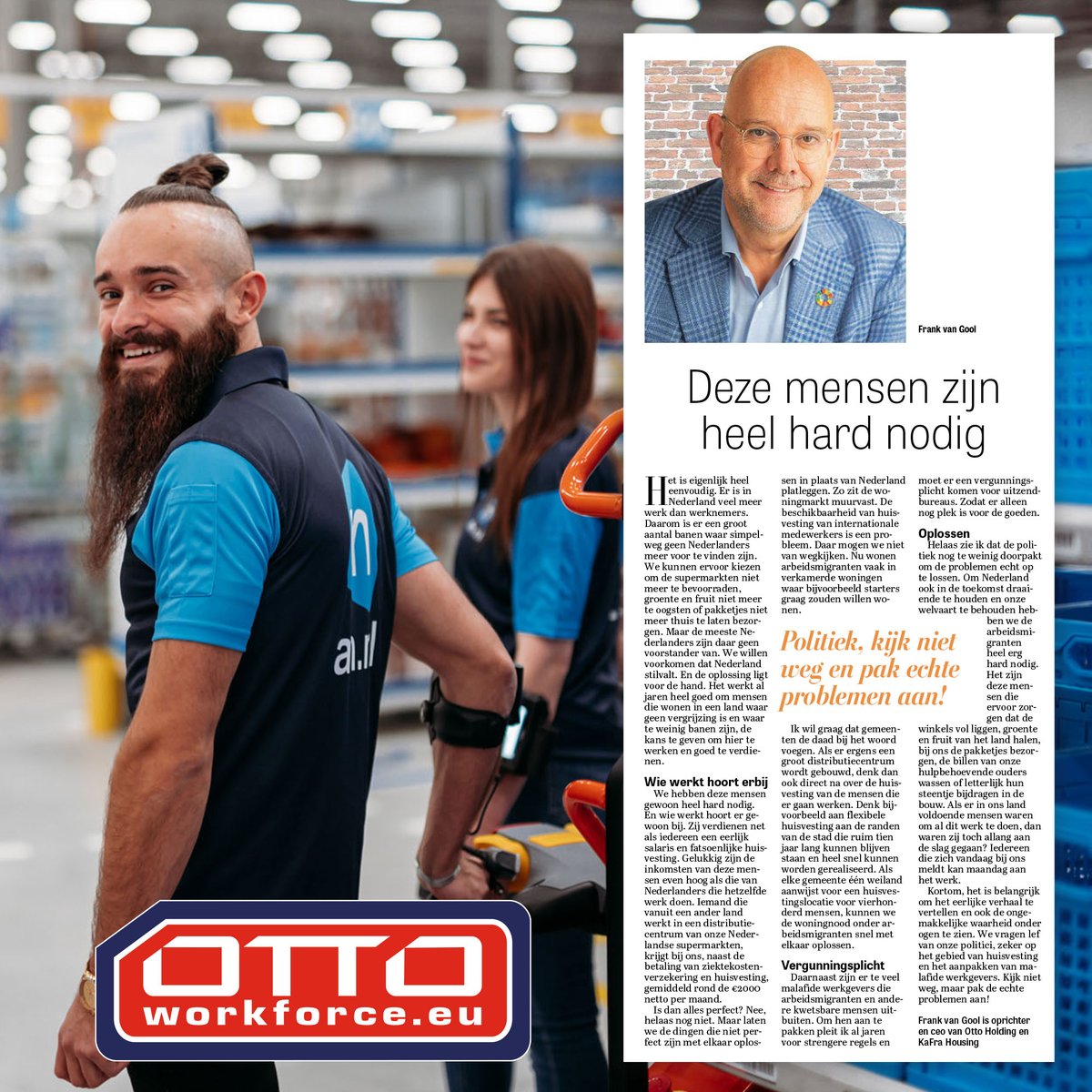 Vandaag in de Telegraaf de Kwestie; 'Kan Nederland zonder arbeidsmigranten'. We hebben de mensen heel hard nodig. En samen moeten we de problemen aanpakken, in plaats van Nederland plat leggen. 
ottoworkforce.com/nl/politiek-ki…