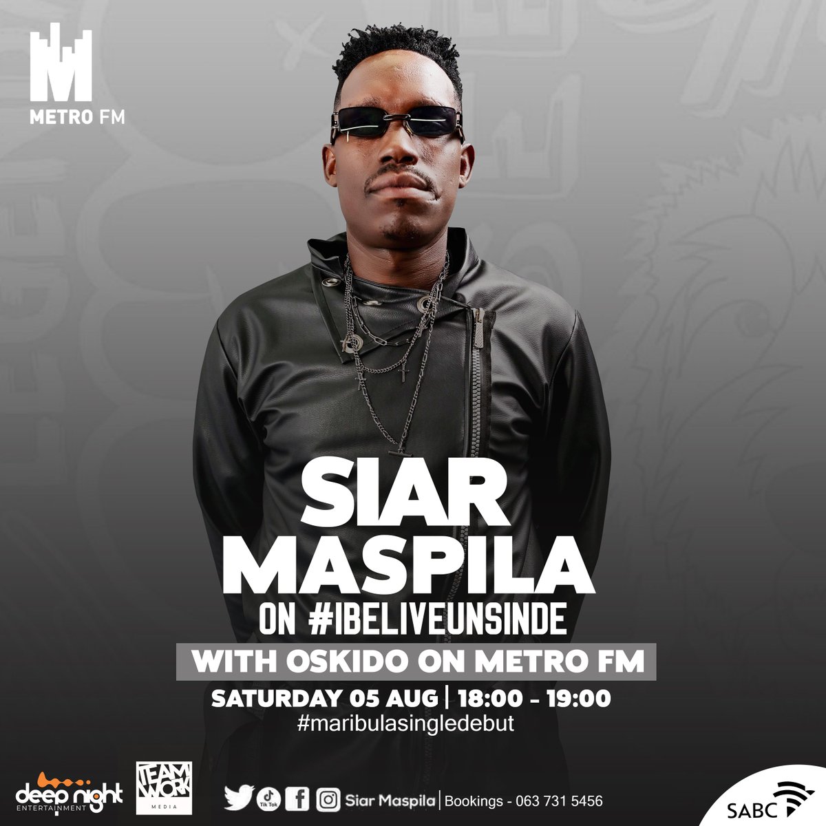 Siar_Maspila's tweet photo. Greetings Maxaka! Tonight I'm on @METROFMSA #IBelieveUnsigned with @Oskido Please make sure you tune in. "MORIBULA" will be playing between 18:00 - 19:00 📻 🔥
#SiarMaspila #Moribula #NewMusic https://t.co/DZD7xIJqbN