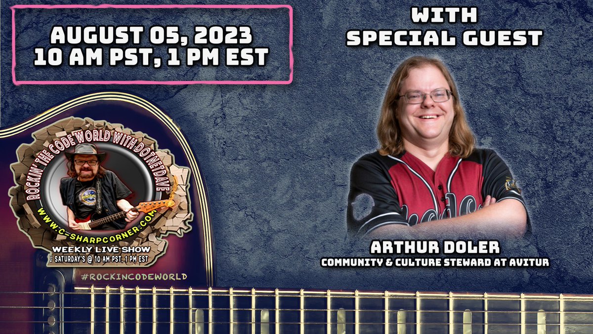 CSharpDotTV's tweet image. We are going live in the next 1 hour with @realDotNetDave &amp;amp; @ArthurDoler for the next episode of Rockin&apos; The Code World - a weekly live show focused on .NET technology.

Live streaming at csharp.tv

#LiveShow #Dotnetdave #dotnetforall #DOTNET #RockinCodeWorld