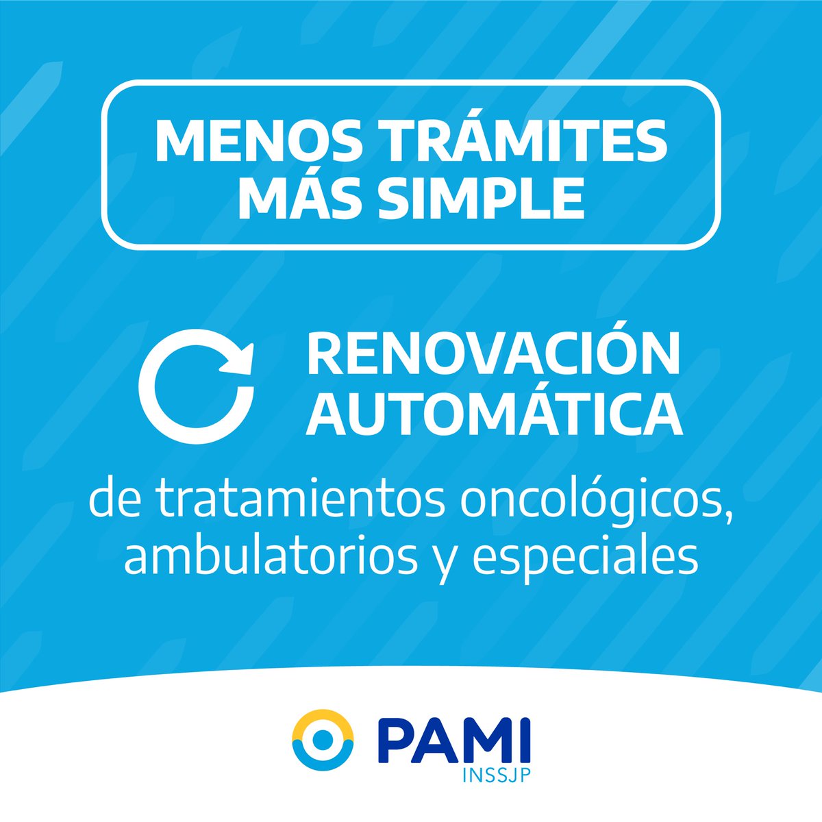 PAMI_org_ar's tweet photo. Menos trámites, más simple: renovación automática de tratamientos 

Autorizamos excepcionalmente la renovación automática para que puedas continuar tu tratamiento.
Esta medida incluye los tratamientos que hayan vencido a partir del miércoles 2 de agosto: https://t.co/jfS4rU97zz