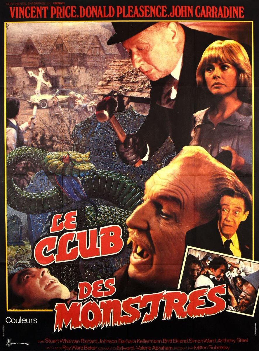 TheFilmFair's tweet photo. French movie poster for #RoyWardBaker's #TheMonsterClub (1981) #VincentPrice #DonaldPleasence #JonnCarradine #AnthonySteel #BarbaraKellerman #SimonWard #RichardJohnson #BrittEkland #GeoffreyBayldon https://t.co/6cRcriXF9h