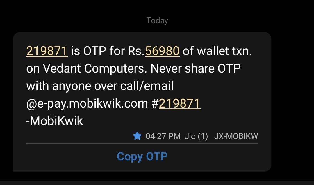 @MobiKwik @MobiKwikSWAT @Cyberdost had a narrow escape from this #scam you get ivr call which says request rcvd to change mobikwik number, confirm yes or no by pressing 1 or 2. Even If you press 1 for no they send you otp for id confirmation. That otp is for a fraud txn.