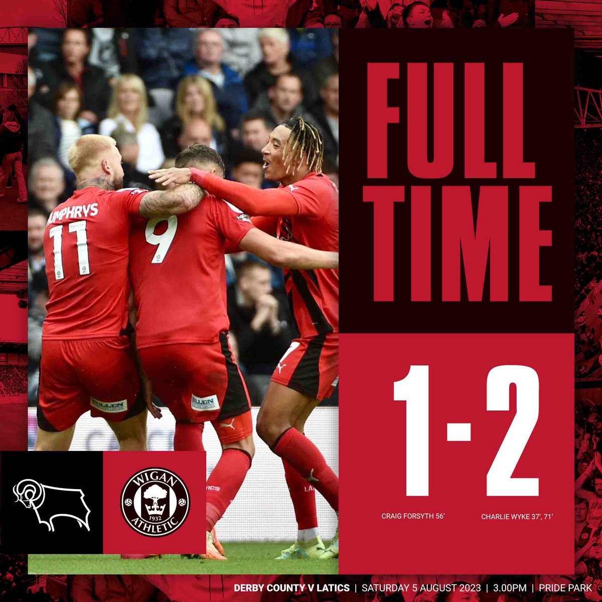 LaticsOfficial's tweet photo. 🥰 Starting the new season with an outstanding away victory at Derby County! 

#wafc 🔴⚫️ https://t.co/Xy9gvREIUQ