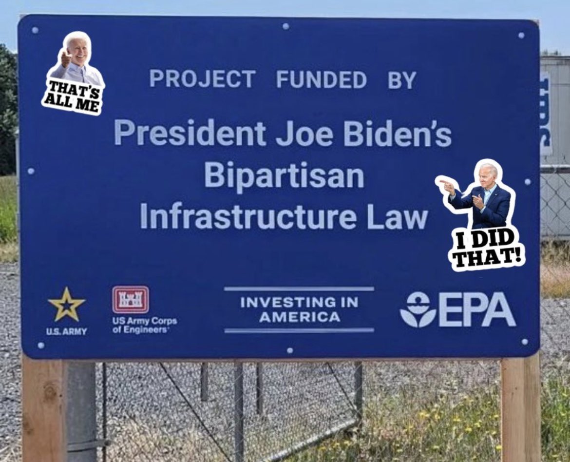 LMAO <a href="/WhiteHouse/">The White House</a> is adding signs to all of President Biden’s infrastructure projects that credit him in response to Republicans trying to take credit across the country for projects they all voted against. Love this.