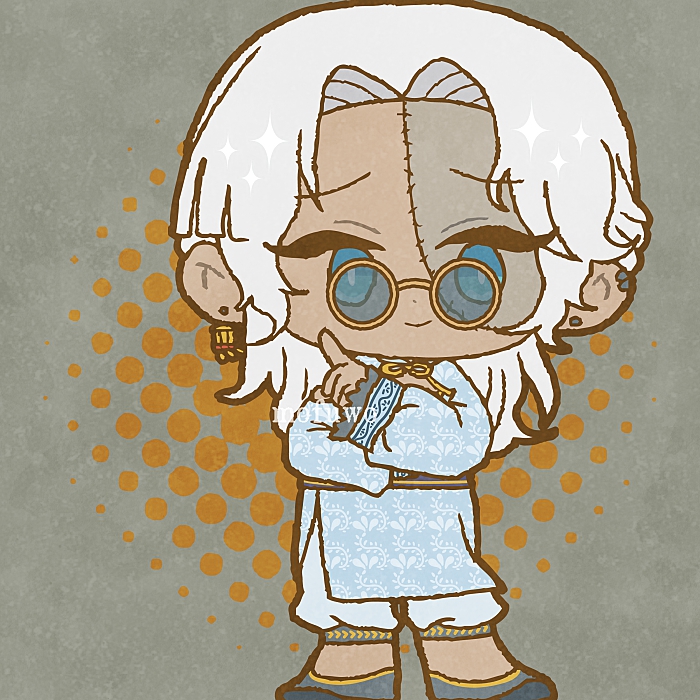 1boy chibi male focus solo blue eyes white hair jewelry  illustration images