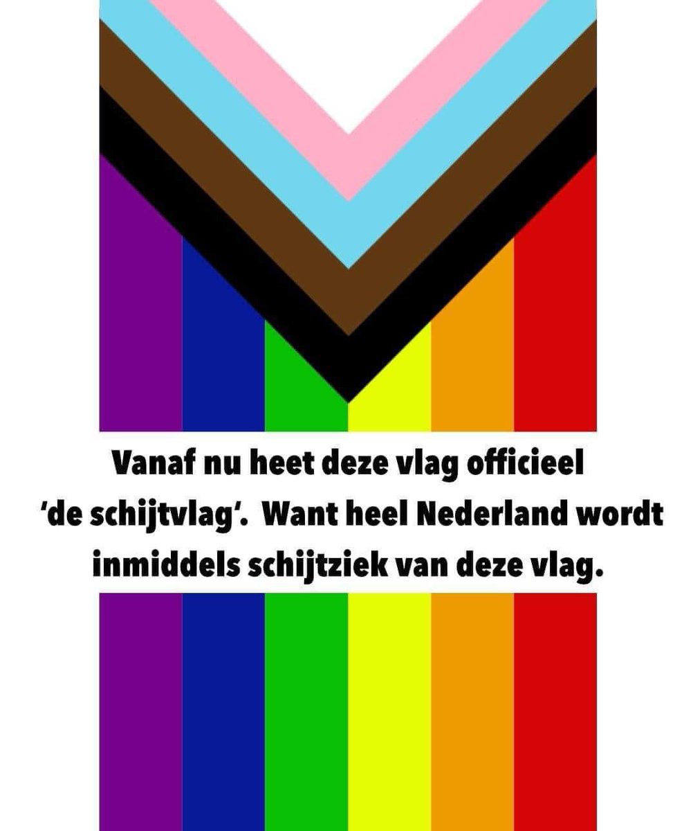 KAFKA_Dev's tweet photo. Degene die het HARDST ongevaccineerden aan het discrimineren waren, schreeuwen nu 'discriminatie' als we kritiek hebben op de PERVERSE woke-ideologie! 

Doe een ♥️ &amp; RT als je ook SCHIJTZIEK wordt van die vlag! https://t.co/ROaKO1Tbuy