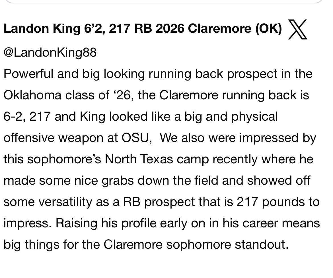 Thank you <a href="/6starfootballOK/">Six Star Football | OKLAHOMA</a> for the write up and coverage I really appreciate it!!!

<a href="/claremorefb/">Claremore Football</a> <a href="/MeganChartier86/">Megan Chartier</a> <a href="/EricK1181988/">Eric</a> <a href="/G21793606Dennis/">Dennis Grace</a> <a href="/debb_grace/">Debbie Grace</a> <a href="/Sooner7v7/">Sooner7</a>