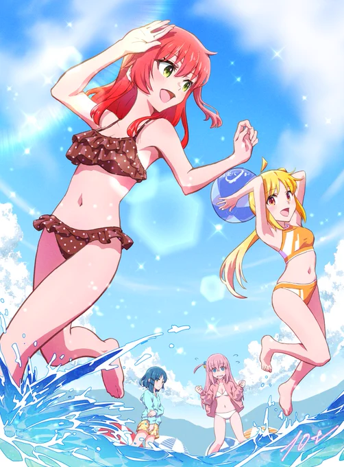 夏っぽいぼざろ絵描いてみました～ てか暑すぎて海水浴なんて行けない  #ぼっち・ざ・ろっく